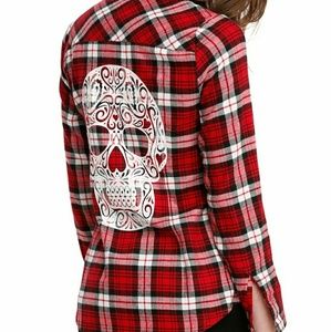 Skull Red Plaid Flannel